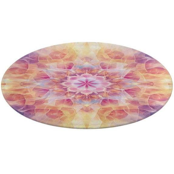 Kaleidoscope Mandala Colorful Floral Boho Soft Bedroom Round Area Rug, Washable Cute Nursery Circle Throw Mat, Non-Slip Contemporary Small Low Pile Floor Carpet for Dorm Bedside