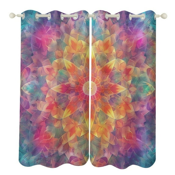 Kaleidoscope Mandala Colorful Floral Boho Window Curtains for Bedroom Colorful Printed Window Drapes Blackout Thermal Insulated Grommet Window Treatment 2 Panels Set