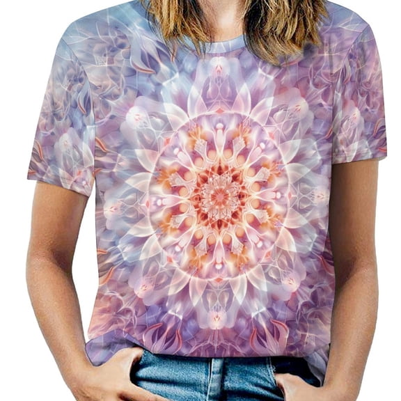Kaleidoscope Mandala Colorful Floral Boho Women's Short Sleeve Tops Casual Blouses T Shirt