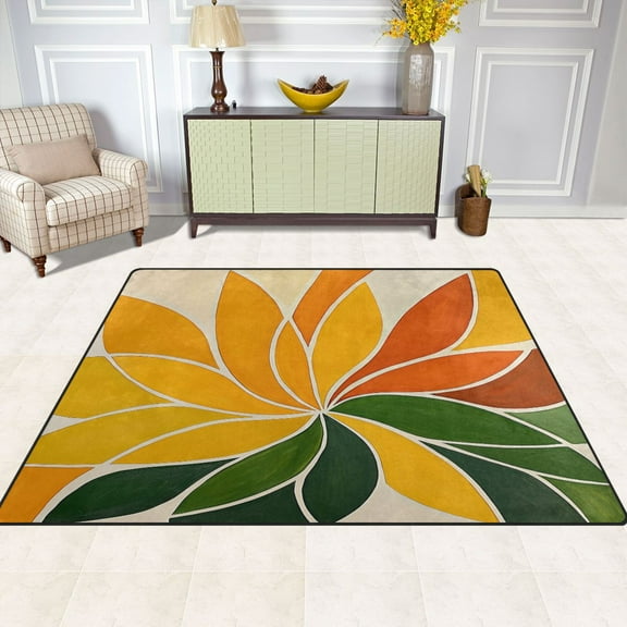 Kaleidoscope Pattern 80''x58'' Extra Large Plush Memory Foam Rug, Soft, Absorbent, Non Slip