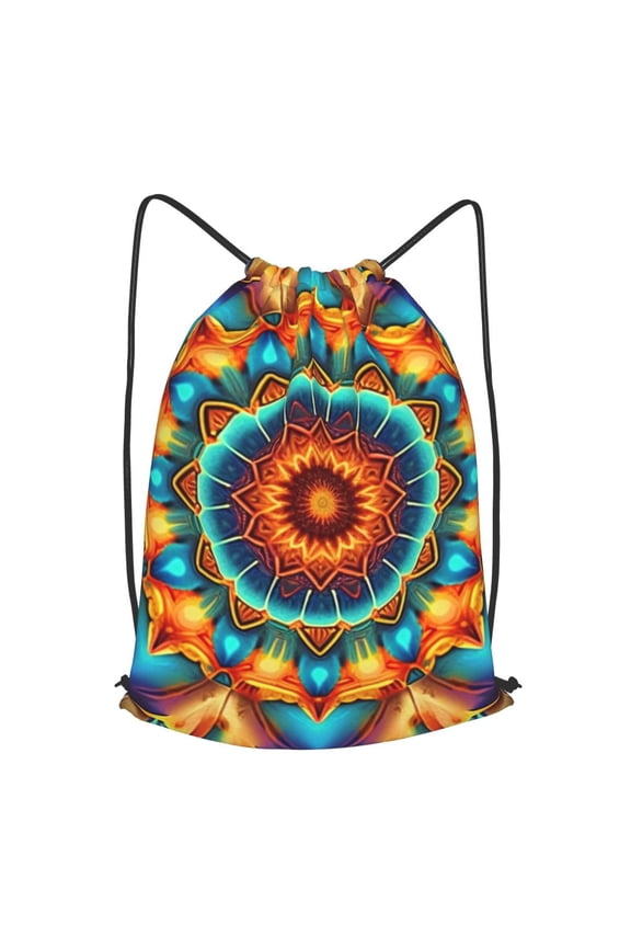 Kaleidoscope Psychedelic Trippy Vintage Drawstring Backpack Gym String Bag Sports Sackpack Cinch Sack, Small