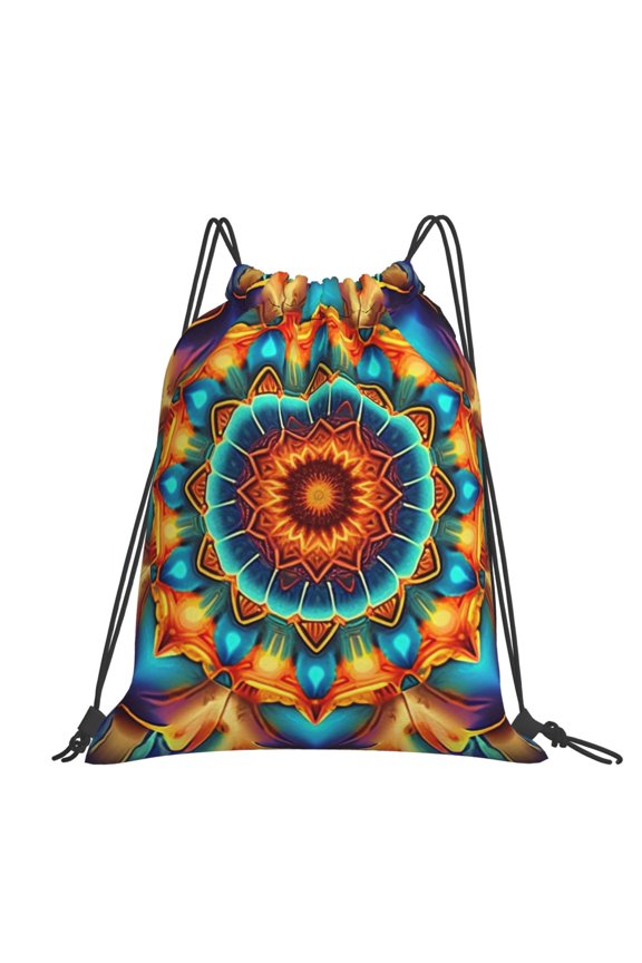 Kaleidoscope Psychedelic Trippy Vintage Large Drawstring Backpack Casual Cinch Sack Bag Backpack for Sports Hiking Travel Gym