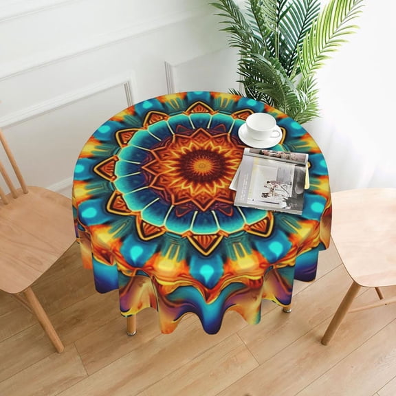 Kaleidoscope Psychedelic Trippy Vintage Tablecloths Round 60 inch Fabric Table Cloth Cover for Dining Kitchen Wedding Party