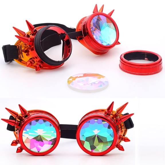 Kaleidoscope Rave Goggles Steampunk Goggles Glasses Halloween Costume Accessories for Men Women Cosplay Party