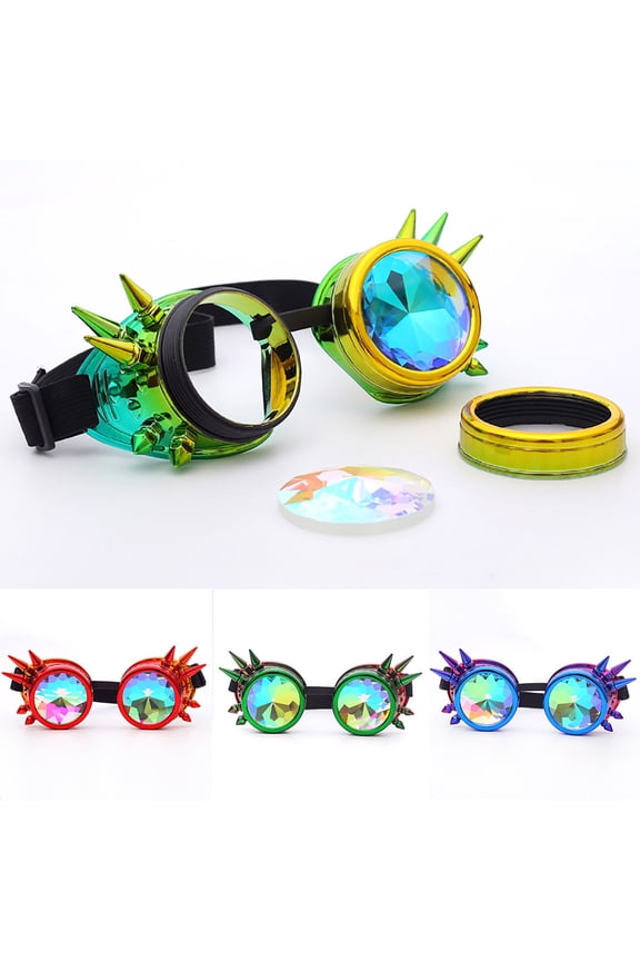Kaleidoscope Rave Goggles Steampunk Goggles Glasses Halloween Costume Accessories for Men Women Cosplay Party