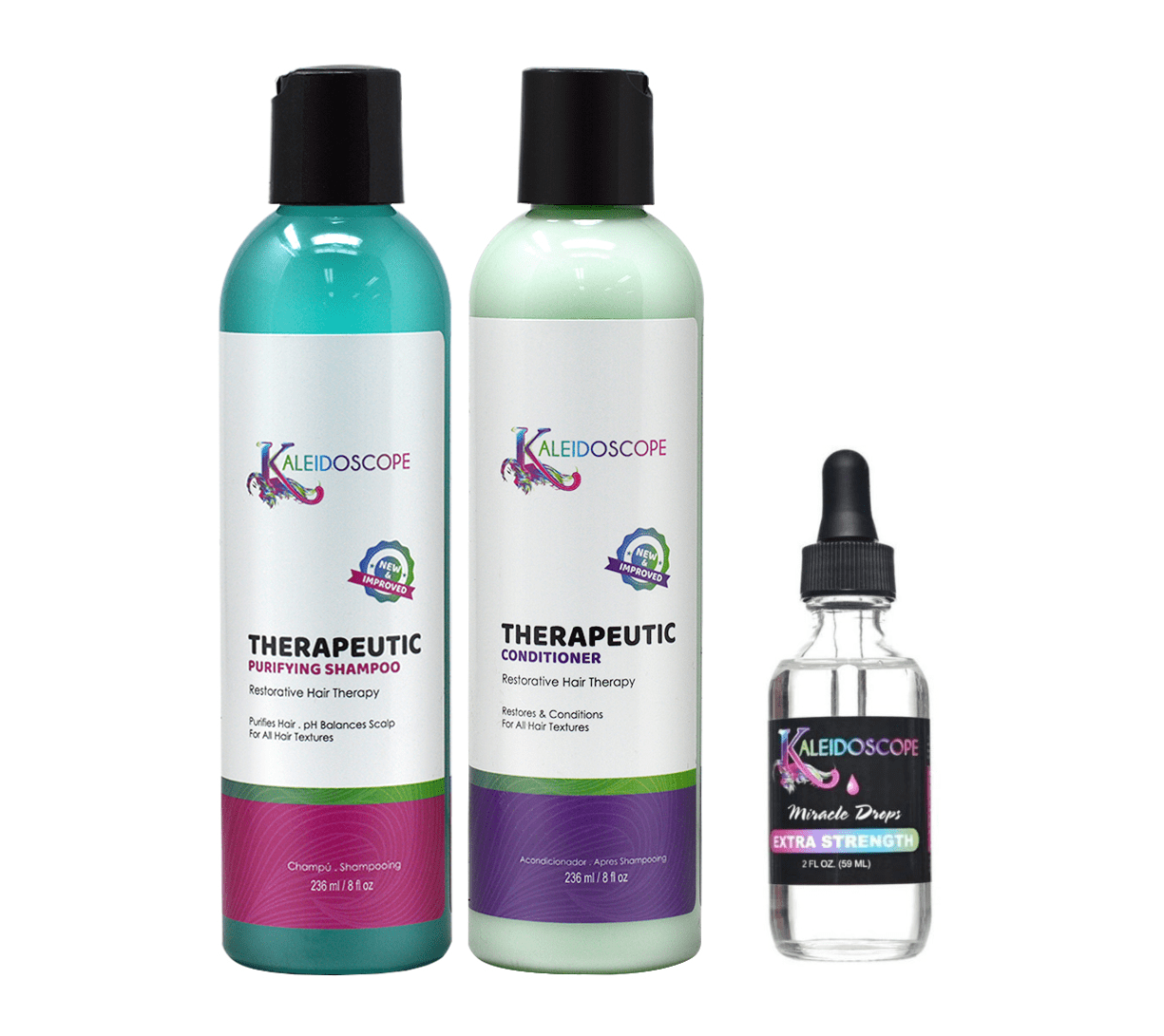 Kaleidoscope Therapeutic Shampoo + Conditioner + EXTRA STRENGTH Miracle Drops 2oz * BEAUTY TALK LA *