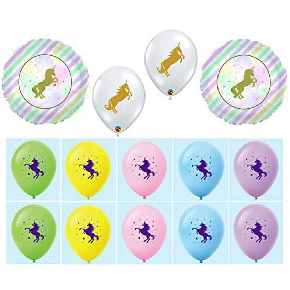 Kaleidoscope Unicorn Colorful Magical Full Body Birthday Party 14 Piece Decoration Mylar and Latex Balloons Set