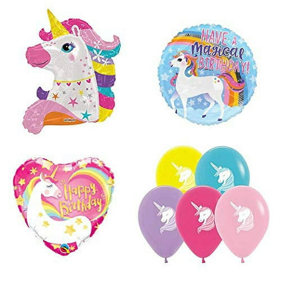 Kaleidoscope Unicorn Pastel Colored Heart Rainbow Magical 8 Piece Happy Birthday Party Foil Mylar Balloons Set D