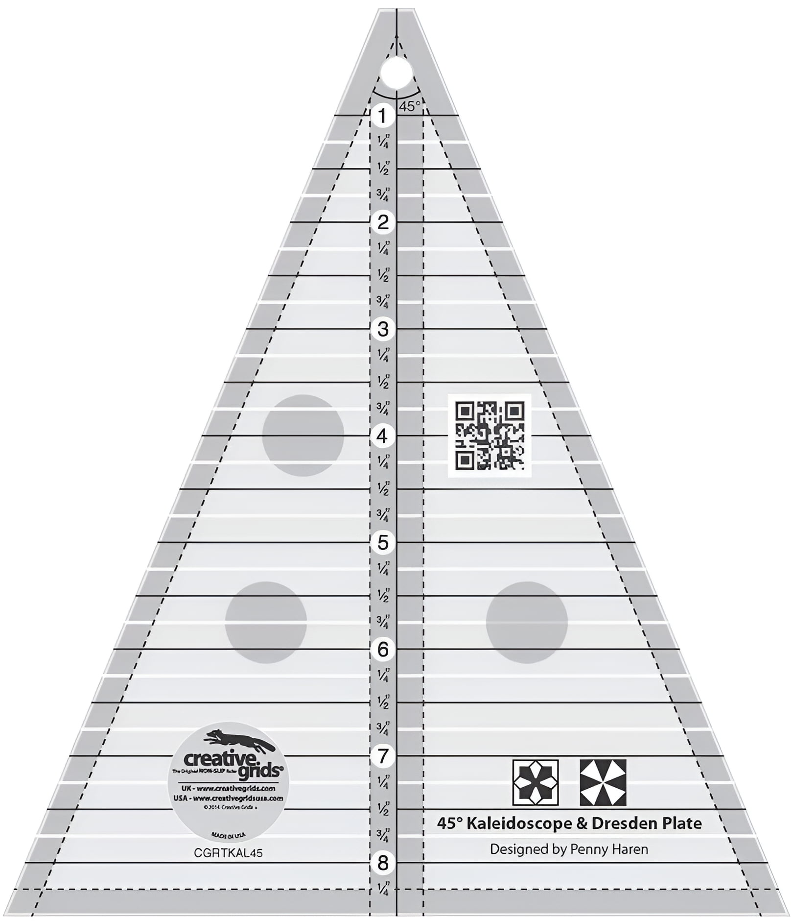 Creative Grids Quilt Ruler 45 Degree Kaleidoscope amp; Dresden Plate
