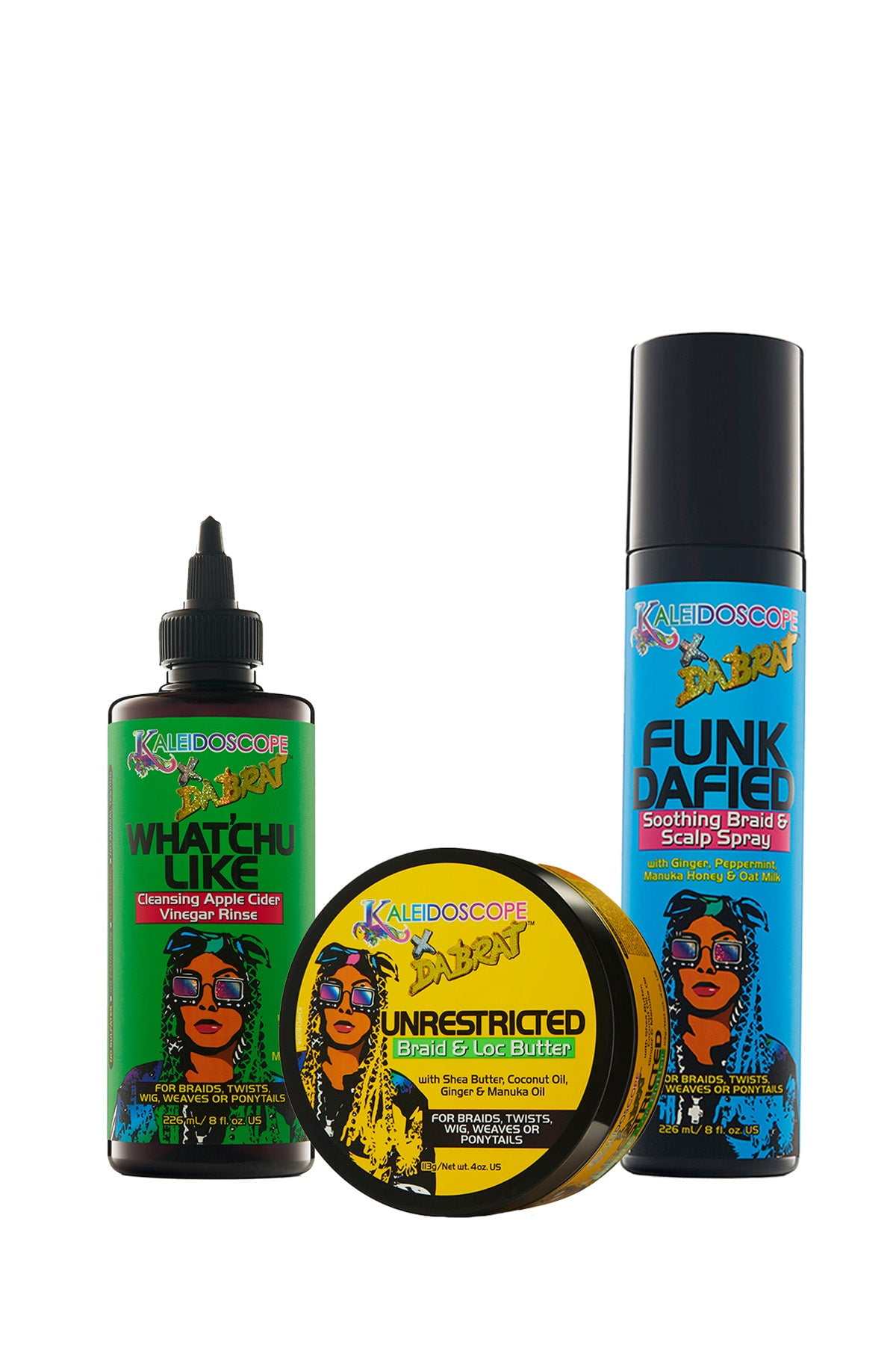 Kaleidoscope x Da Brat Collection Smooth & Soothe Bundle [Cleansing Apple Cider Vinegar Rinse 8oz / Braid & Loc Butter 4oz / Soothing Braid & Scalp Spray 8oz] * BEAUTY TALK LA *
