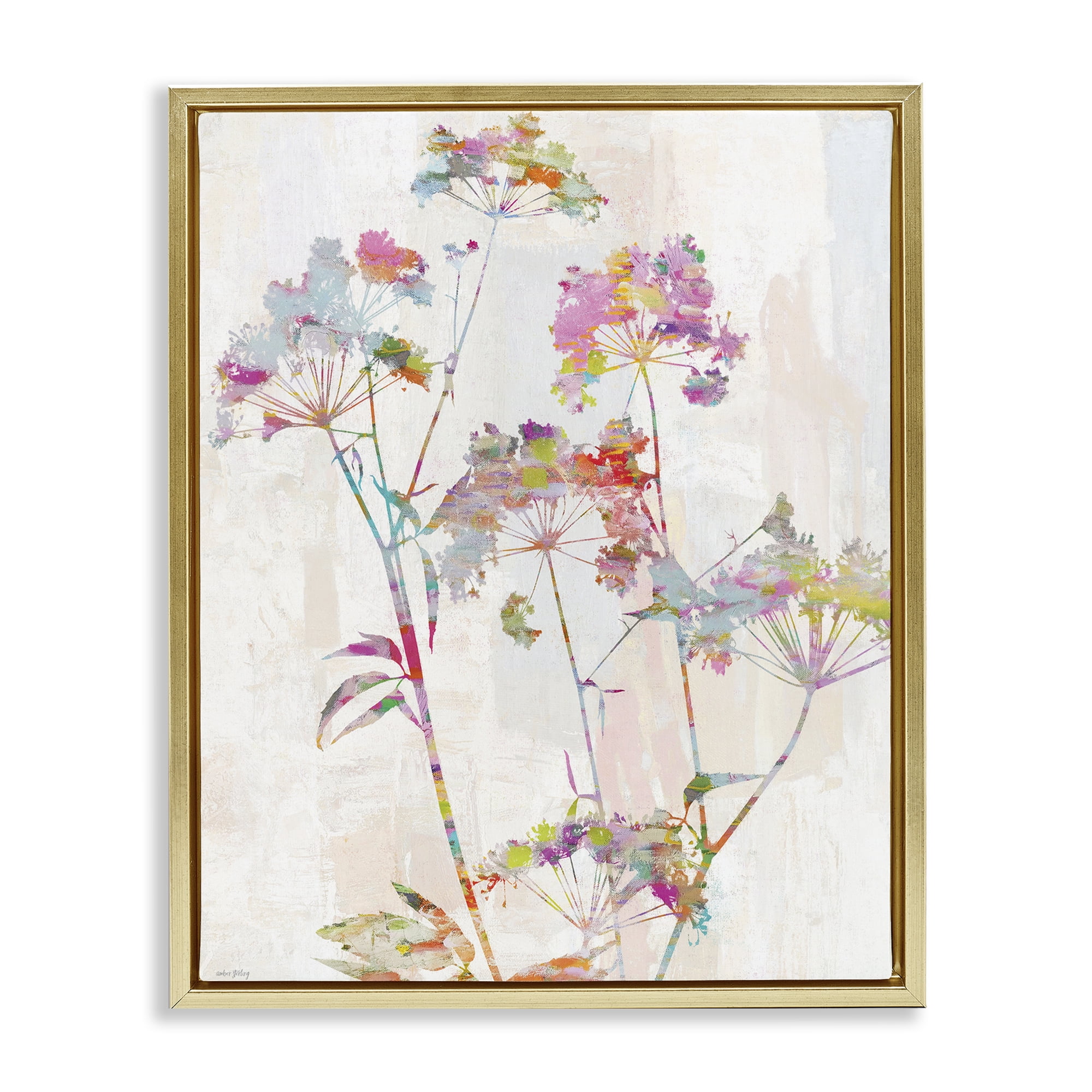 Kaleidoscopic Delicate Herbs Gold Framed Floater Canvas Wall Art, design by Amber Sterling