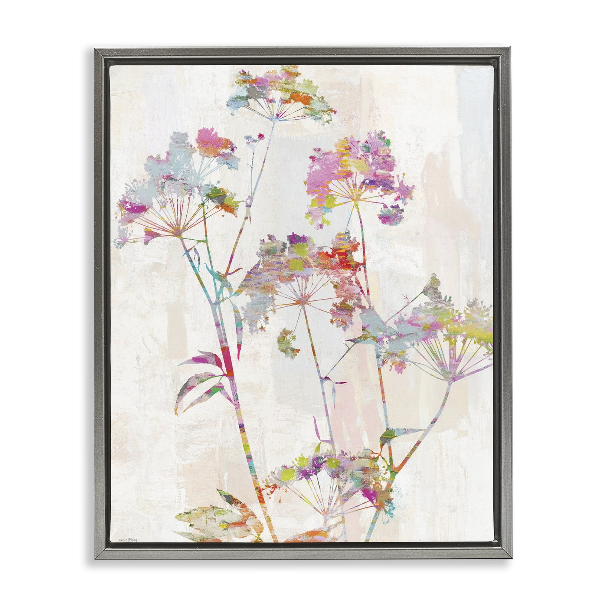 Kaleidoscopic Delicate Herbs Gray Framed Floater Canvas Wall Art, design by Amber Sterling