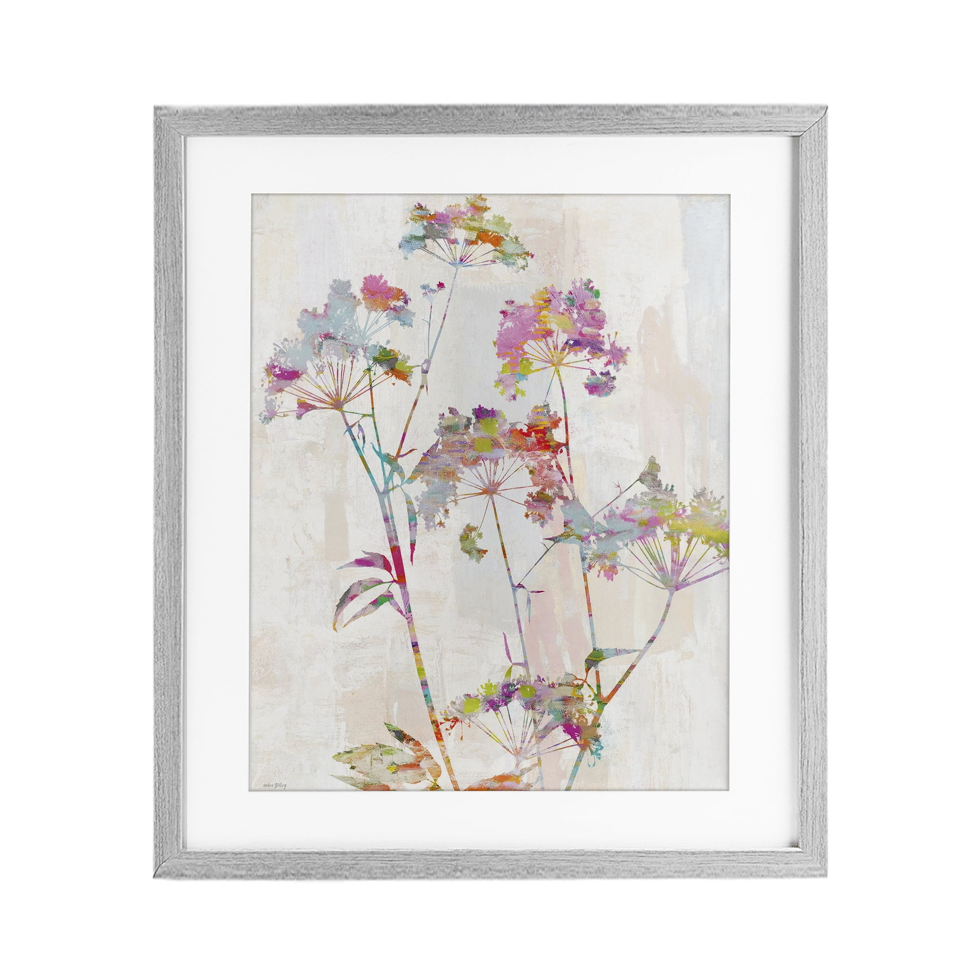 Kaleidoscopic Delicate Herbs Gray Framed Print Under Glass, design by Amber Sterling