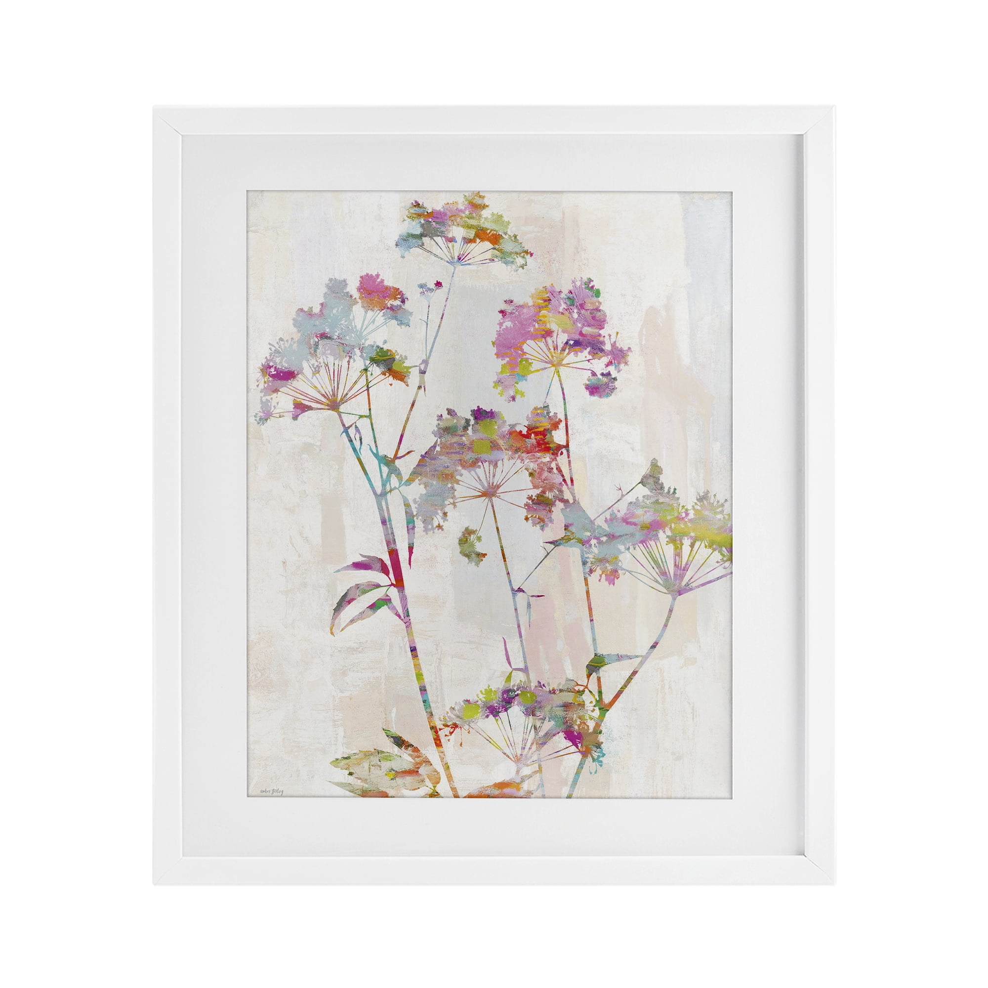 Kaleidoscopic Delicate Herbs White Framed Print Under Glass, design by Amber Sterling