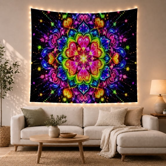 Kaleidoscopic Mandala Composed With Interlocking Petal Like, Mystical Fantasy for Space Lovers, Wall Decor, Valentine's Day Gift, Tapestry Wall Hanging for Dorm and Living Room