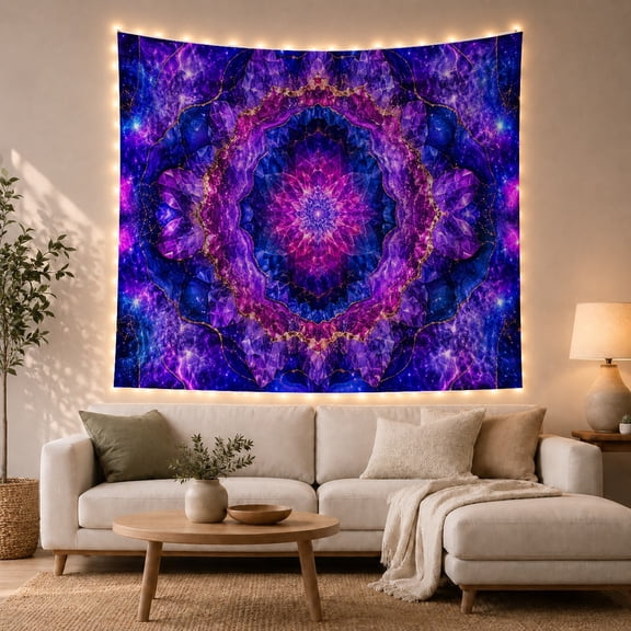 Kaleidoscopic Mandala in Cosmic Nebula, Mystical Psychedelic Art for Space Lovers, Celestial Home Decor Housewarming Gift Tapestry Wall Hanging for Meditation Room, Living Room and Dorm