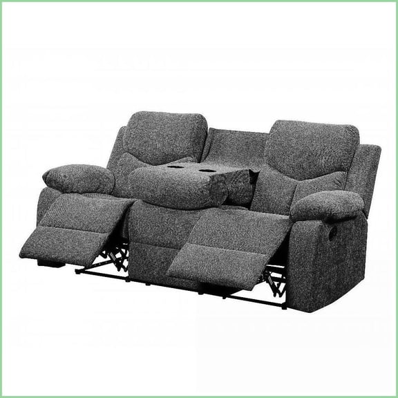 Kalen Gray Chenille Motion Sofa with Drop Down Table | Pillow Top Arms | Tight Back | Chenille