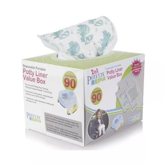 Kalencom Potette Plus Disposable Potty Liners, 90 Pack, Leakproof, Odor Control, Travel Potty Bags