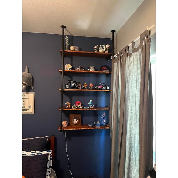 Kaler 2-Pack Industrial Pipe Wall Shelves, 5-Tier 68" Tall Wall-Mounted Bookshelf , Open Shelving for Pantry, Kitchen, Living Room, Rustic Vintage Farmhouse Style, Black Iron Frame