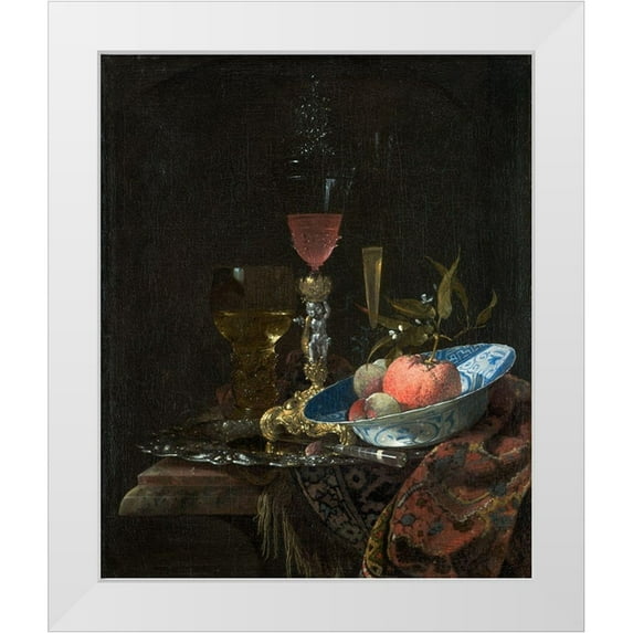 Kalf, Willem 15x17 White Modern Wood Framed Museum Art Print Titled - Wineglass and a Bowl of Fruit