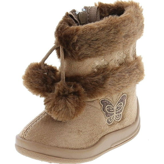 Kali Footwear Girls Zello Butterfly Glitter Pom Pom Boots