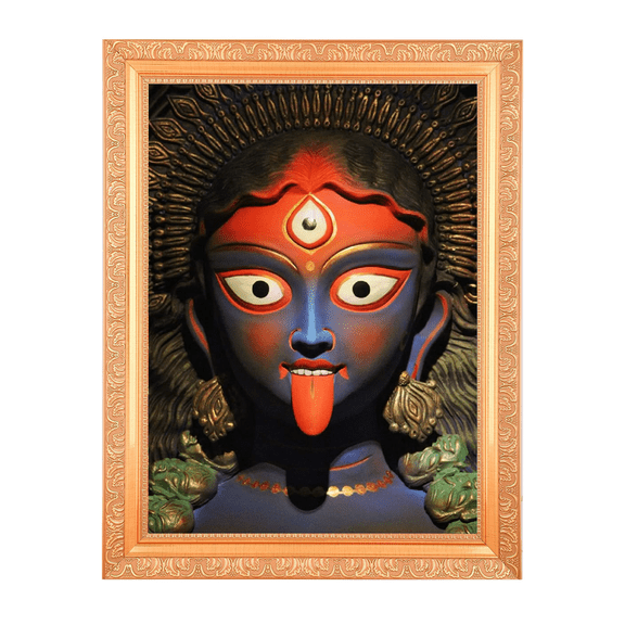 Kali Mata Vintage Design Painting Digital Print Photo In Golden Artwork Frame (14 X 18 Inch) OR (35.56 X 45.72 Cm) Religious Gifting