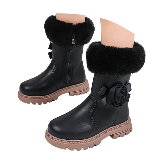 Kali_Store Toddler Girl Winter Boots Children Ankle Winter Shoes Sports Girls Snow Boots(Black Size,1.5 Big Kids)