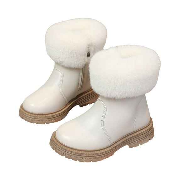 Kali_Store Toddler Girl Winter Boots Kids Winter shoes Ankle Boots Side Zipper Warm Non Slip Snow Boots(White Size,2.5 Big Kids)