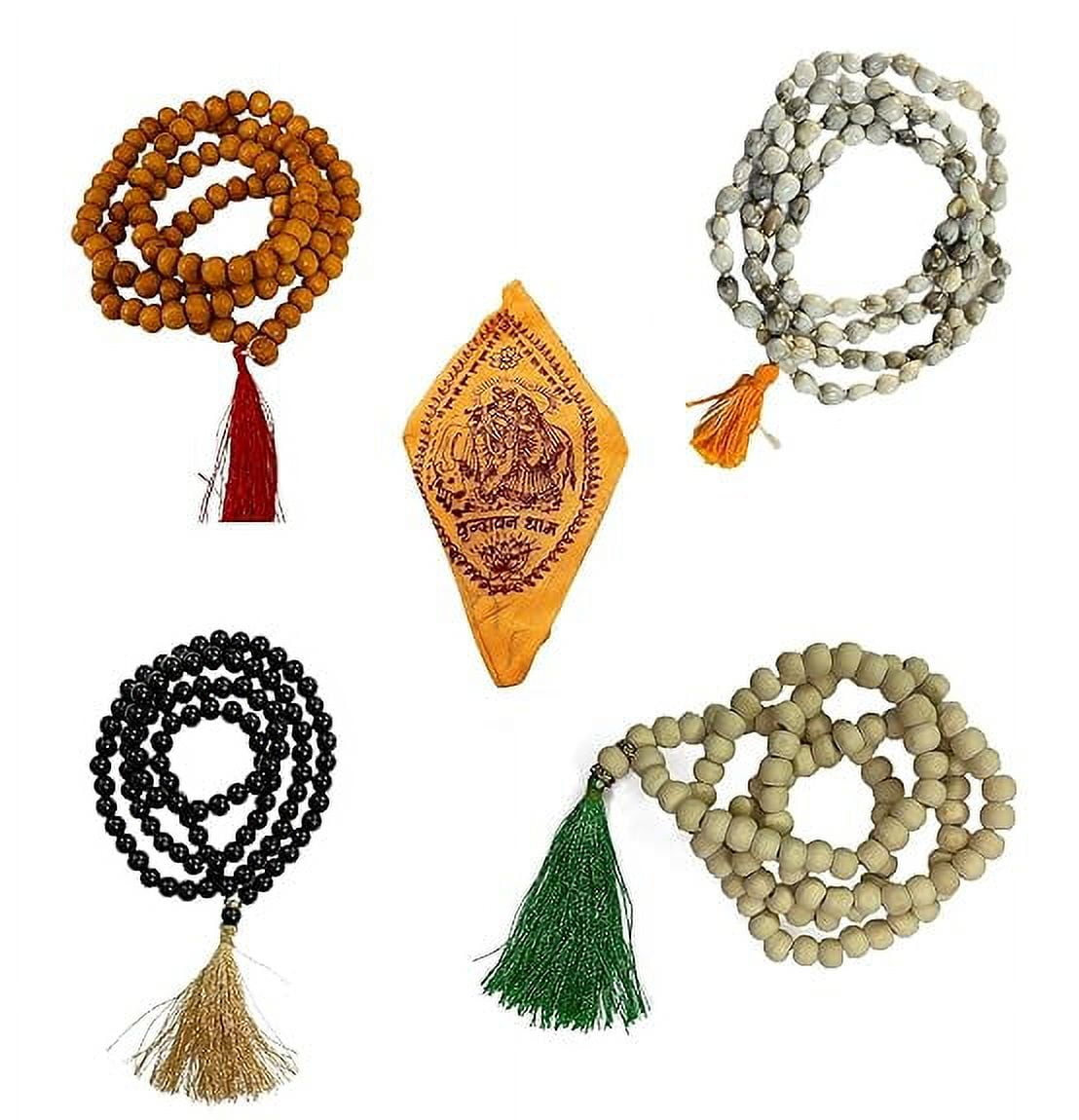 ASTROGHAR Vaijayanti Mala Bead Bracelet With Om Charm - Natural Wood Beads, Golden Charm, Unisex