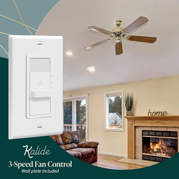 Kalide Fan Speed Control Switch, 3-Speed Fan Wall Switch, Single Pole, 120VAC, 60Hz, 2.5A, Neutral Wire Not Required, 𝐖𝐚𝐥𝐥 𝐏𝐥𝐚𝐭𝐞 𝐈𝐧𝐜𝐥𝐮𝐝𝐞𝐝, TGFS3-W-2PCS, White, 2 Pack