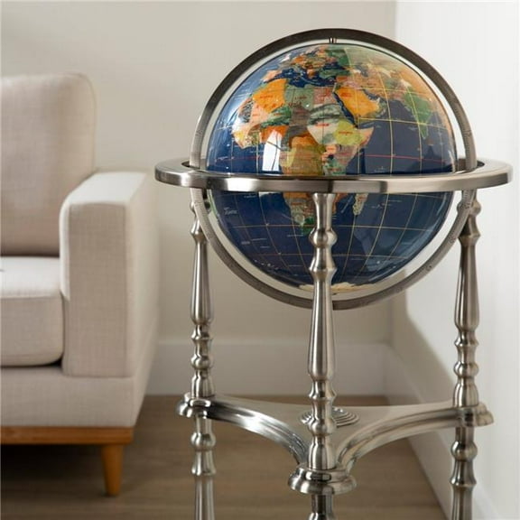 Kalifano GTH330AS-LP 37 in. Tall Gemstone Globe with 13 in. Lapis Ocean on Ambassador Antique Silver 3-Leg High Stand