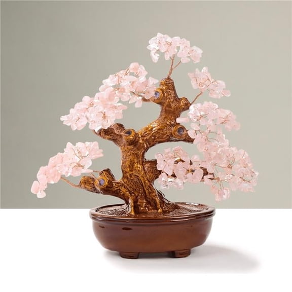 Kalifano 8 Inches Rose Quartz Artificial Trees in Resin & Wood Base Container