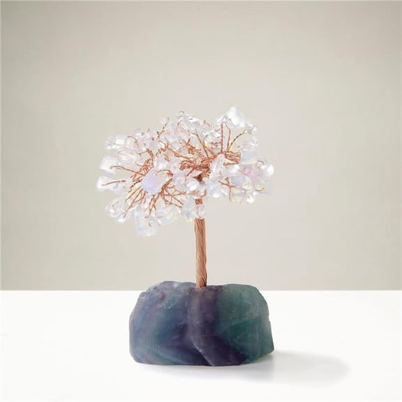 Kalifano K913F-MS 4 in. Opalite Moonstone & Quartz Gemstone Tree of Life with Fluorite Base