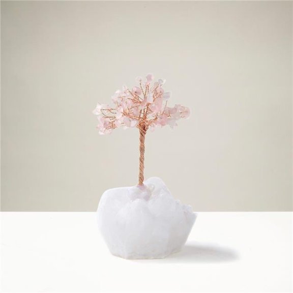 Kalifano K922Q-RQ Rose Quartz Natural Gemstone Tree of Life with Quartz Base