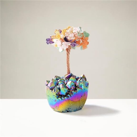 Kalifano K922QT-MT 4 in. Multi-Gemstone Natural Tree of Life with Rainbow Quartz Base