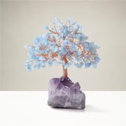 Kalifano K946-AQ 5 in. Aquamarine Natural Gemstone Tree of Life with Amethyst Geode Base