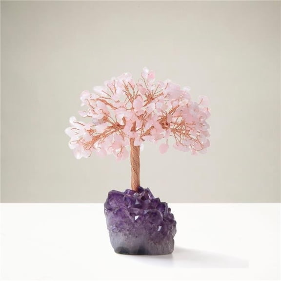 Kalifano K946-RQ 5 in. Rose Quartz Natural Gemstone Tree of Life with Amethyst Geode Base