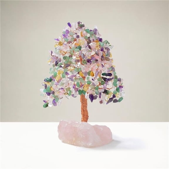 Kalifano K965R-MT Bonsai Tree of Life on Rose Quartz Base with 414 Crystals