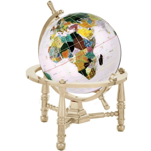 Alexander Kalifano Gemstone Globe Opalite Ocean with Nautical 3-Leg Stand