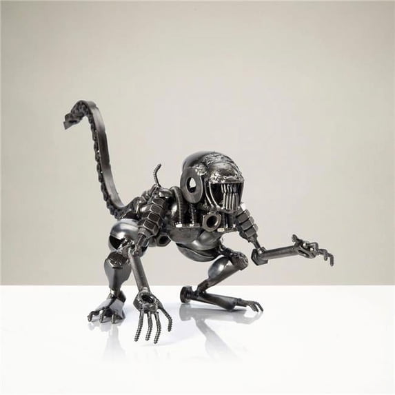 Kalifano RMS-700AA-N 6.5 in. Alien Crouched Inspired Recycled Metal Sculpture
