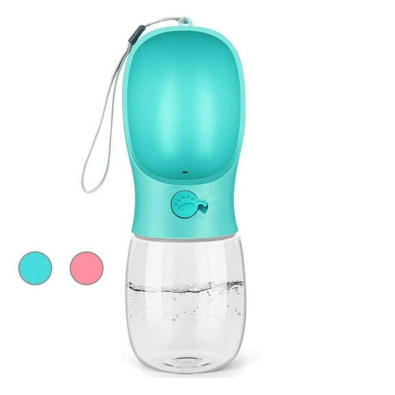 Kalimdor Dog Water Bottle, Leak Proof Portable Puppy Bowl Water Dispenser with Drinking Feeder for Pets Outdoor Walking, Hiking, Travel, Food Grade Plastic (19oz Pink)