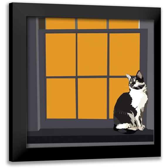 Kalina, Emily 12x12 Black Modern Framed Museum Art Print Titled - Cat on a Window Sill I