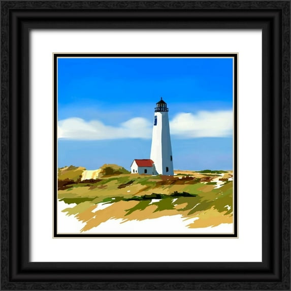 Kalina, Emily 15x15 Black Ornate Wood Framed with Double Matting Museum Art Print Titled - Lighthouse Scene IV