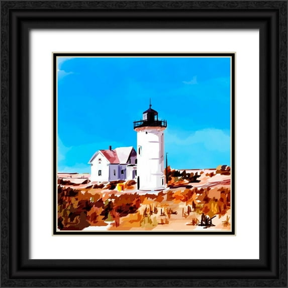 Kalina, Emily 26x26 Black Ornate Wood Framed with Double Matting Museum Art Print Titled - Lighthouse Scene VII