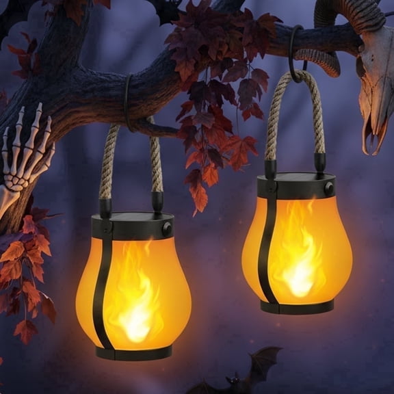 Solar Lantern Outdoor Lights Waterproof, Dancing Flame Solar Lantern Outdoor Lights, Lysliv Hemp Rope Hanging Flame Lanterns for Garden Yard Decorations