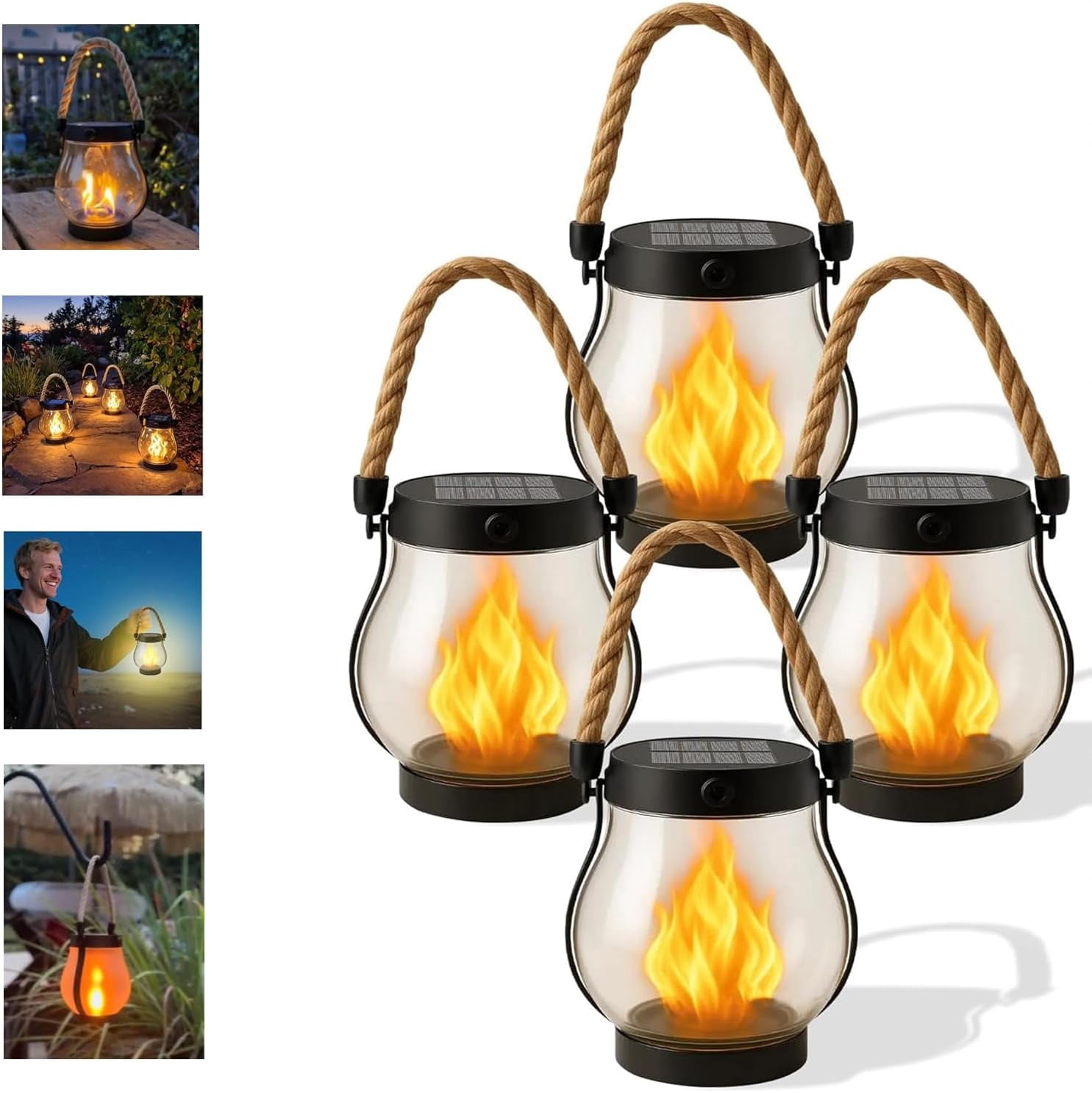 Lanterne Solari A Fiamma Kaliqo – 2 Pezzi Da Appendere, Impermeabili IPX4, Con Batteria Dura Oltre 10 Ore, Per Giardino E Cortile