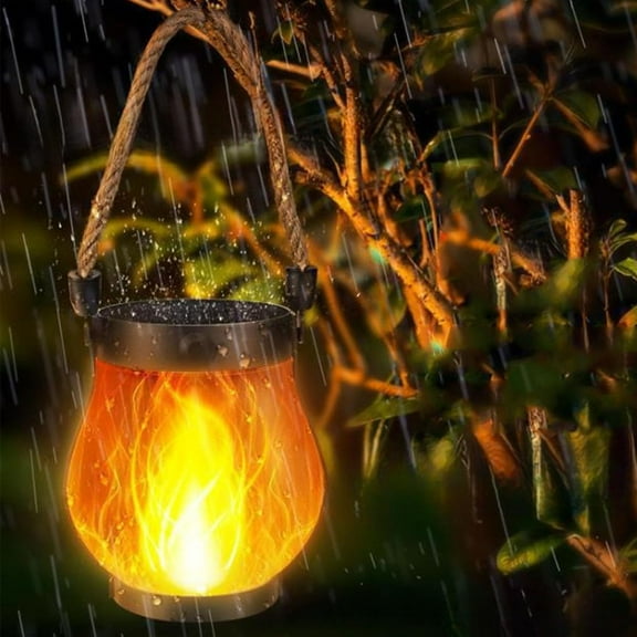 Kaliqo Solar Lantern Outdoor Lights, Dancing FlameSolar Lantern Outdoor Lights, Solar Hemp Rope Flame Lamp, SolarLight with Flickering Flame, SolarLanterns for Patio Garden Decoration(1pcs)