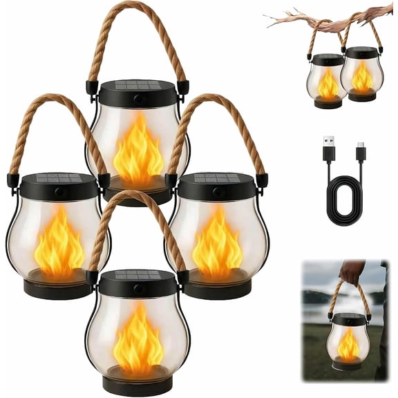 Kaliqo Solar Lantern Outdoor Lights Solar Lantern Waterproof Flickering Flame Hanging Lanterns for Patio Yard Garden Decor