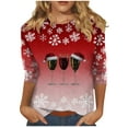 thumbnail image 1 of Kaliqueen 3/4 Sleeve Shirts for Women Fashion Christmas Funny Santa Print Pullover Top Crew Neck Casual Xmas Holidays Fall Winter Womens Shirts, 1 of 6