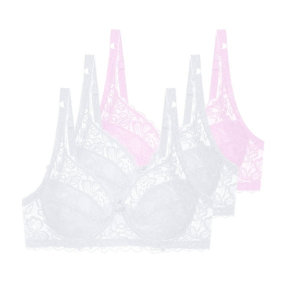Kaliqueen 3pc Women's Floral Lace Bra Underwire Mesh Full Coverage Underwear Solid Color Plus Size Push Up comfy Breathable Bra